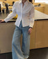 Women Style Collar Down Shirt With Back Tie Shirts